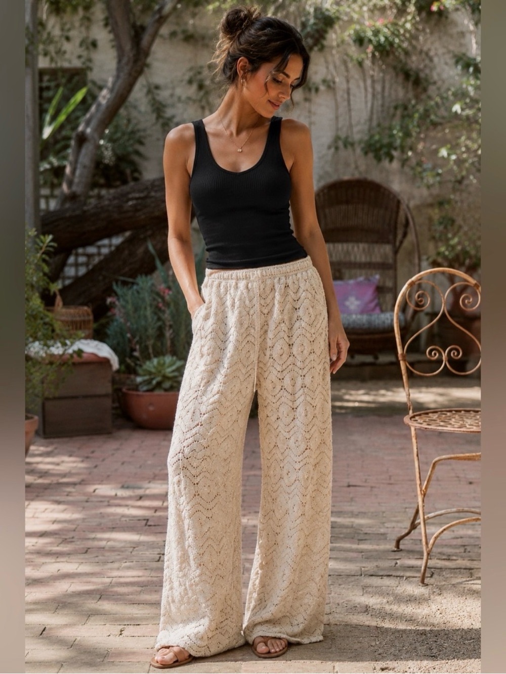 Urban Daizy Crochet Wide Leg Pants | M/L | Boho Beachy Lined | NWOT